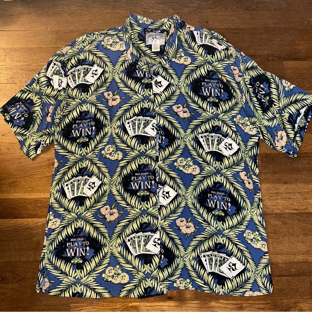 Win Casino Poker Cards Hawaiian King Jack Club Spades Surf S/S Dress Shirt XL